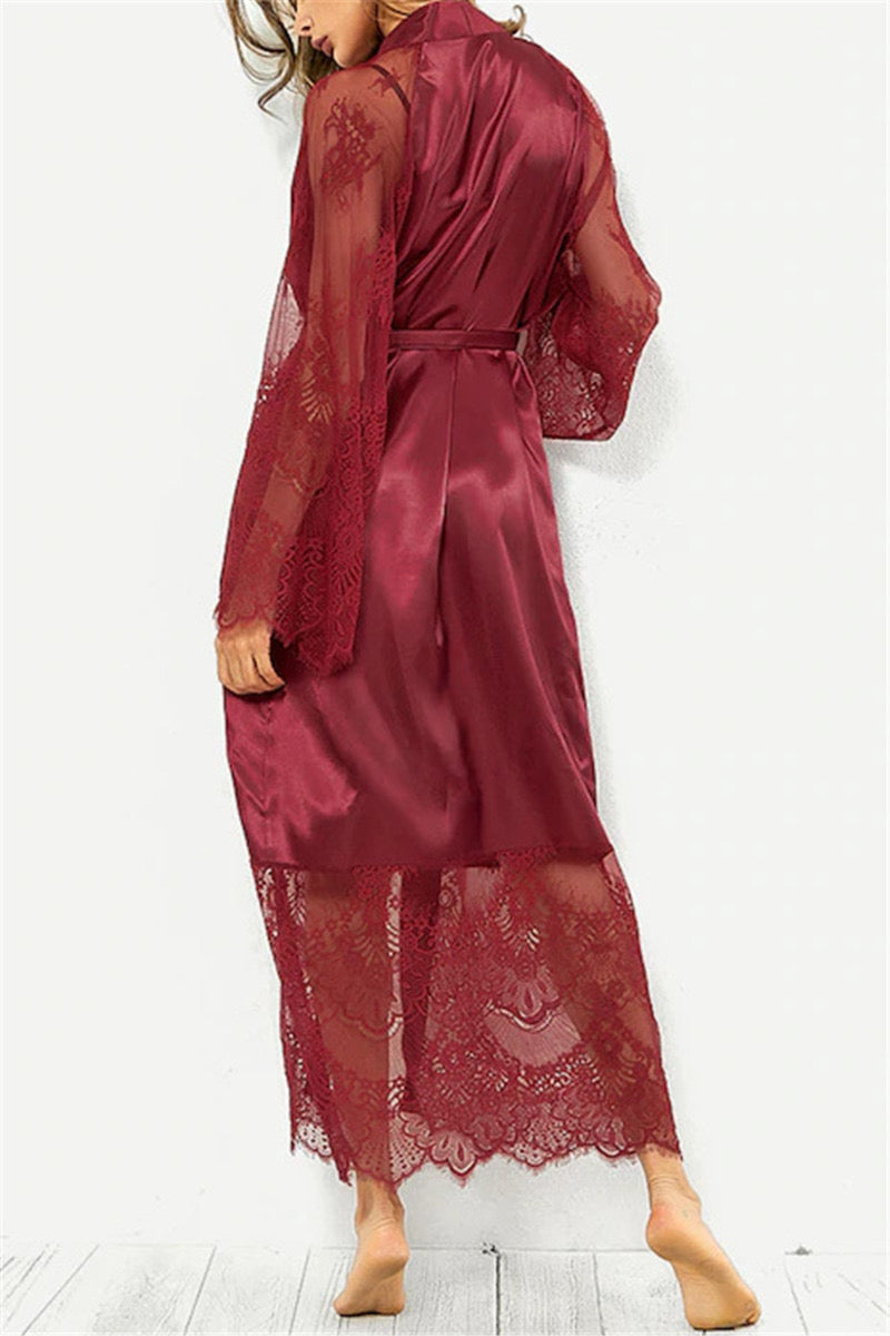 Lace belt robe