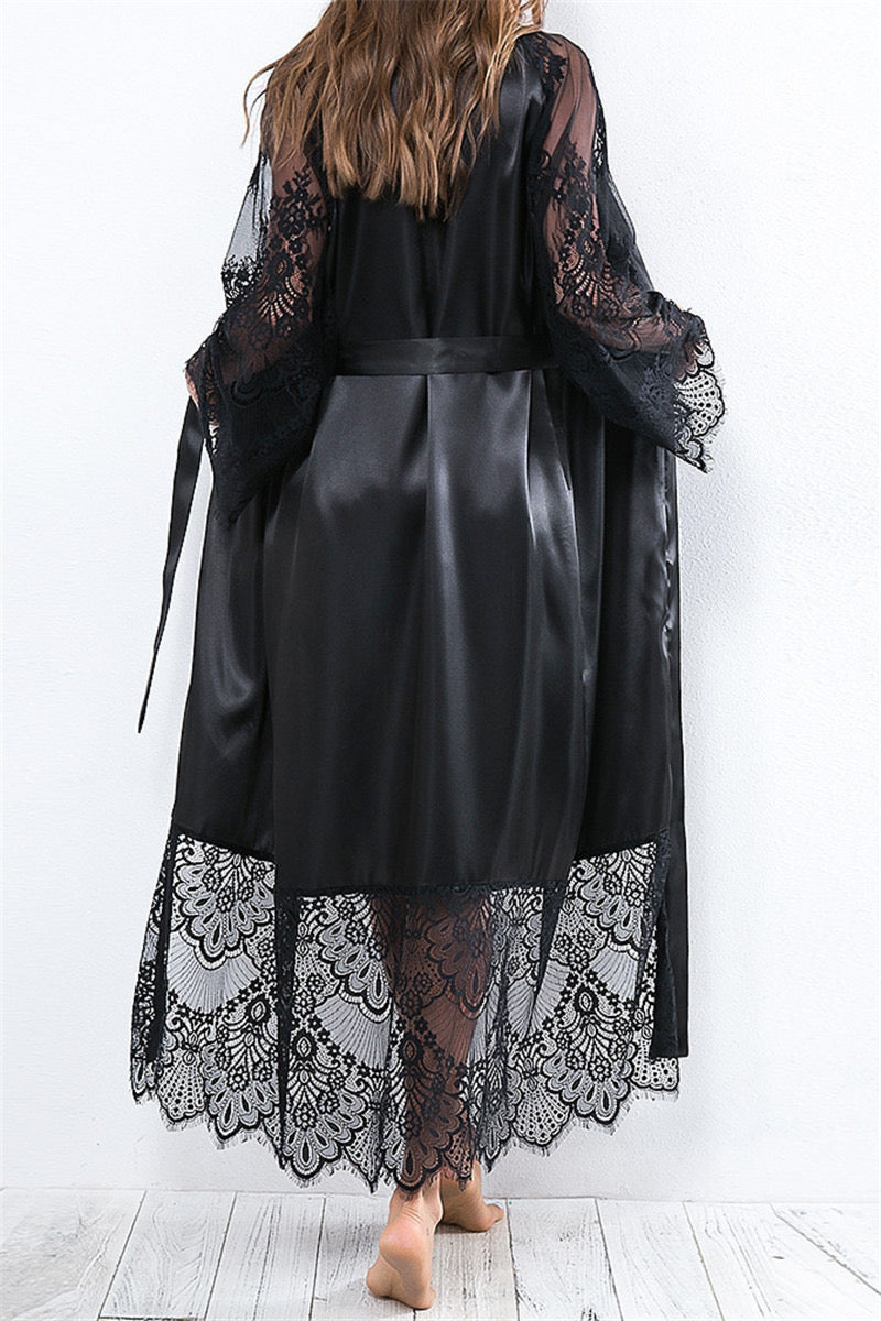 Lace belt robe