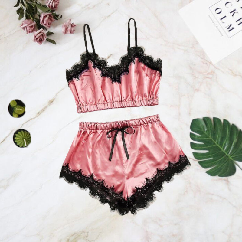 Solid sexy 2 pc set pajamas
