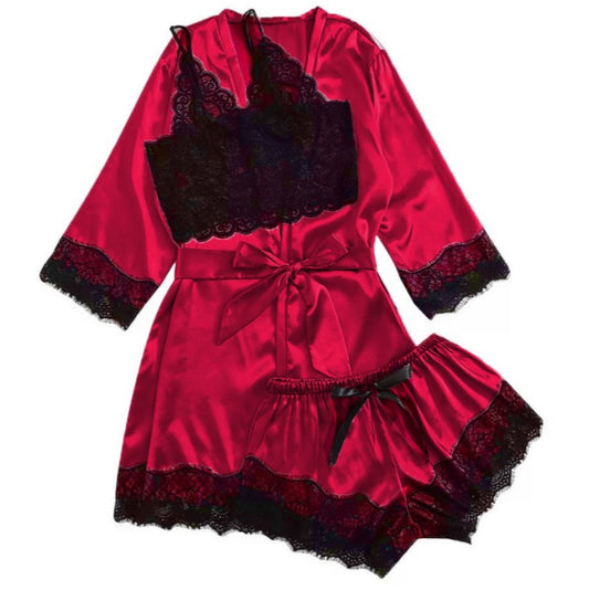 Trendy Lace Hem Wine Red Sleepwear