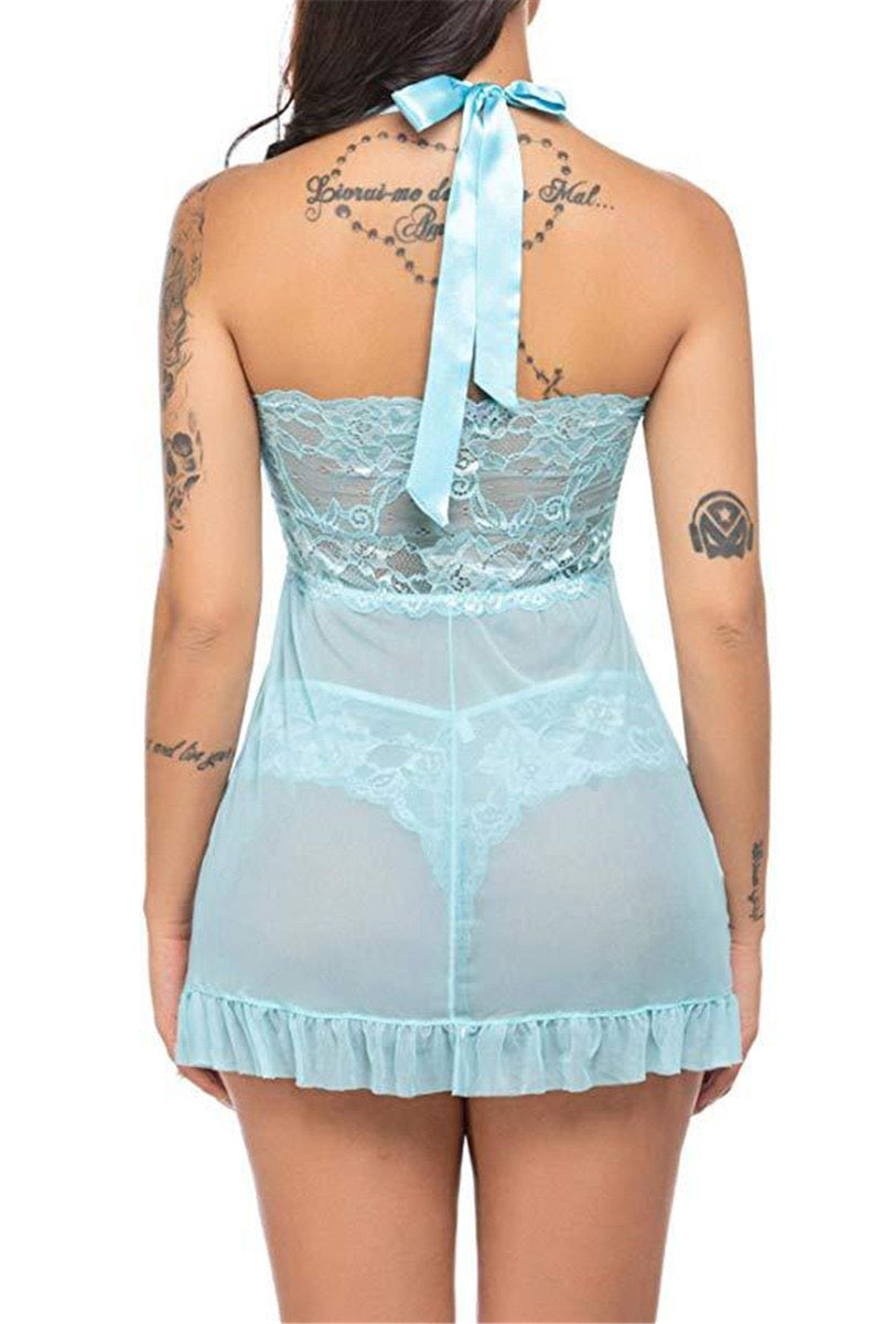 Sexy halter-neck see-through 2 pc set