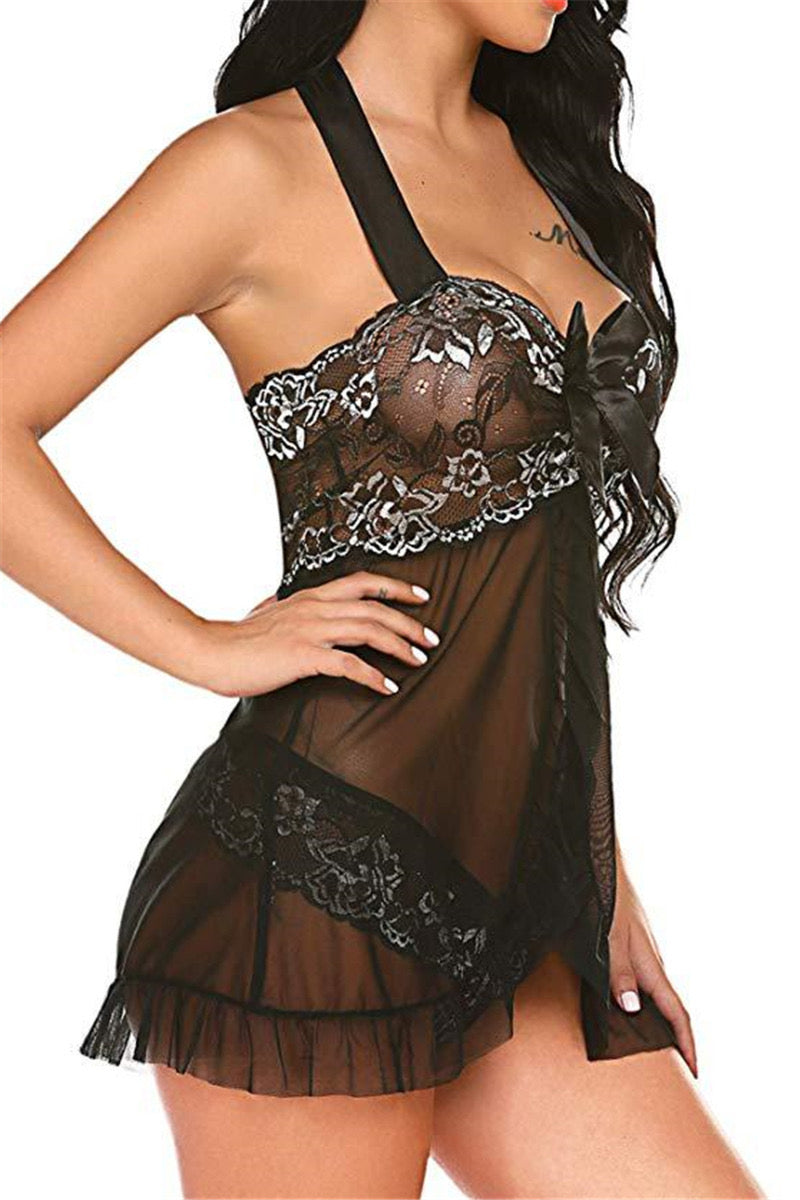 Sexy halter-neck see-through 2 pc set