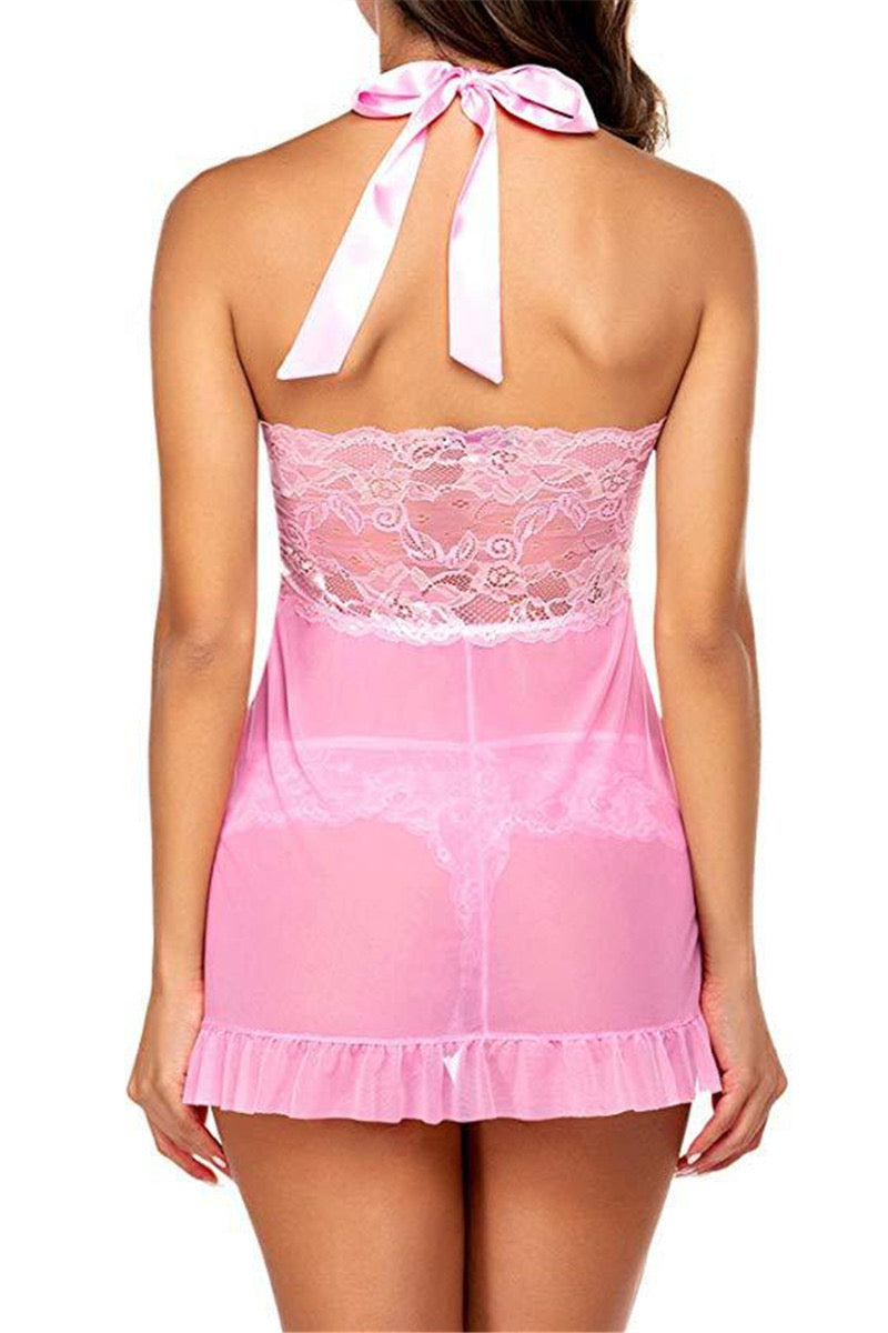 Sexy halter-neck see-through 2 pc set