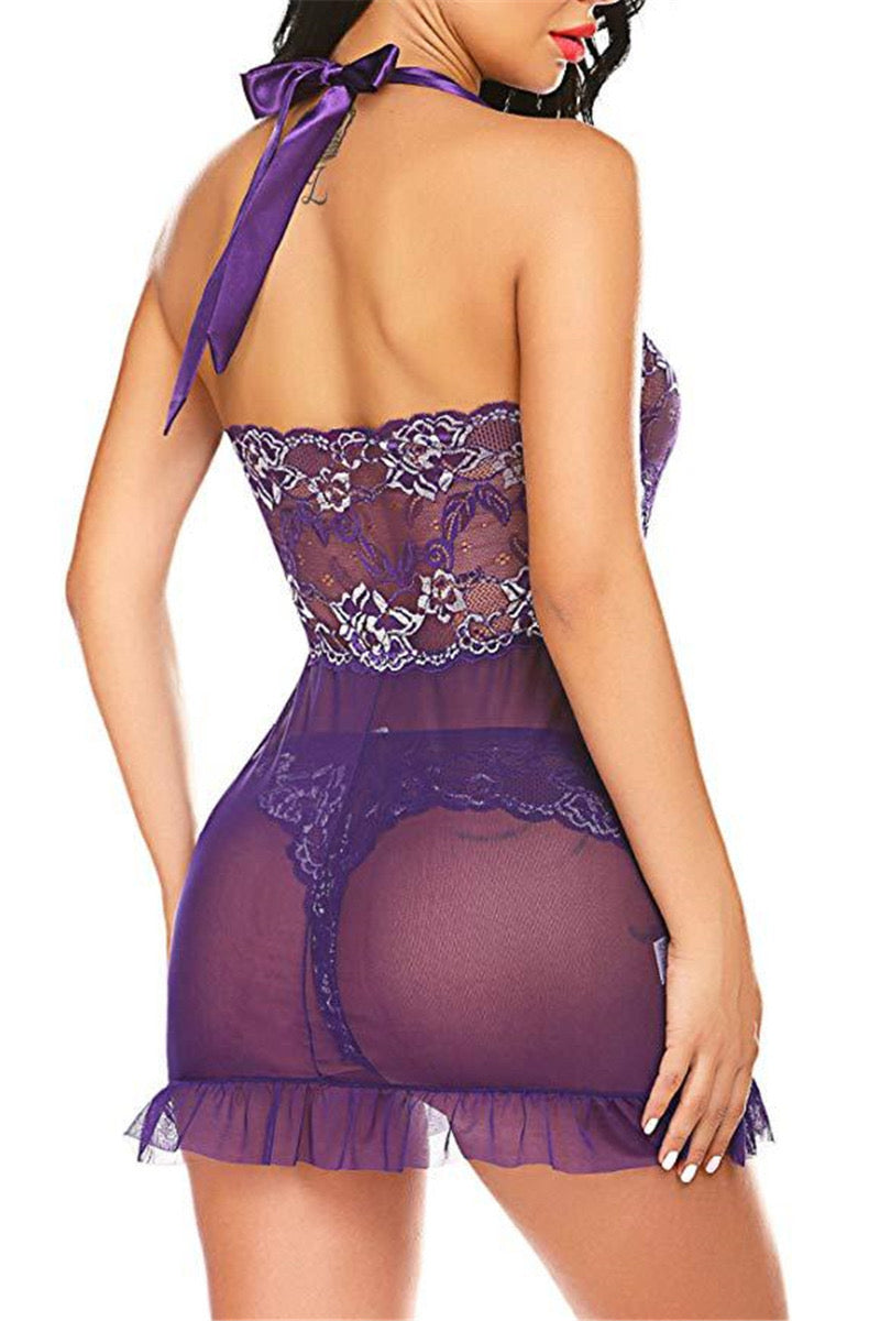 Sexy halter-neck see-through 2 pc set