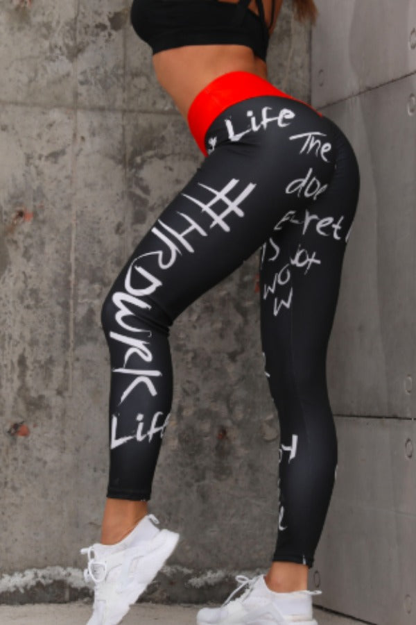 Black letter leggings